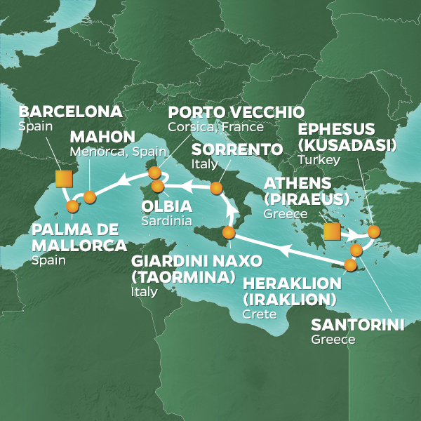 <h2>May 2023 Mediterranean Islands Golf Cruise</h2>11 Nights | 5 Rounds | Athens - Barcelona | May 14 - 25