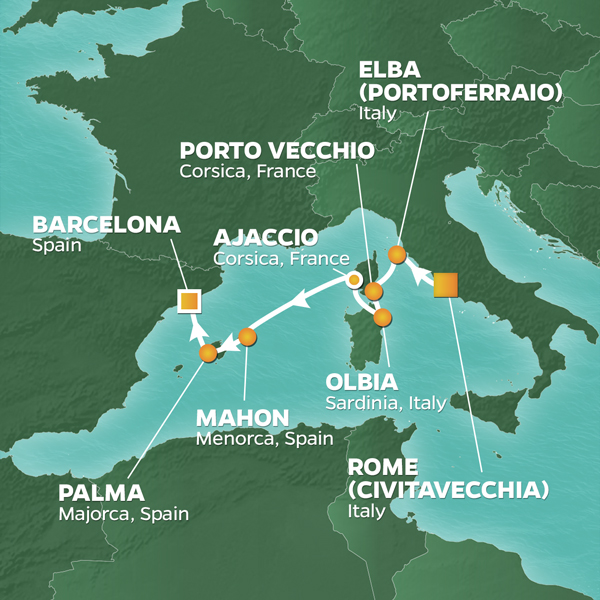PerryGolf 2024 MEDITERRANEAN ISLANDS GOLF CRUISE Map
